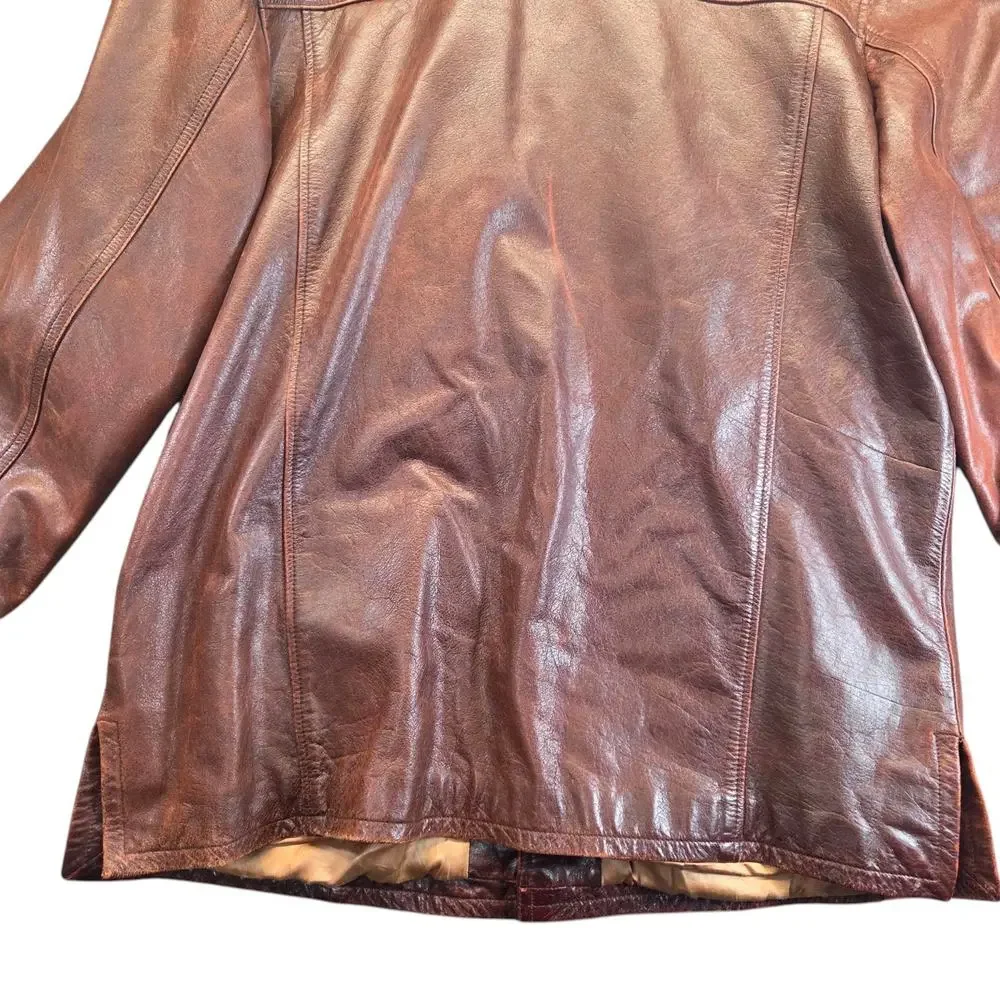 Vtg 90's WILSONS‎ Leather PATINA Coat LARGE JULIAN Brown Baggy Heavy Jacket